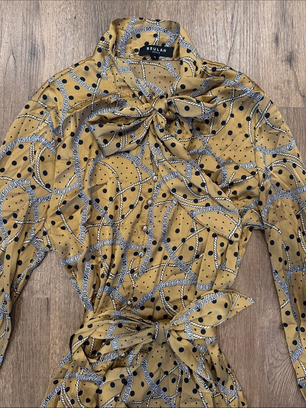 Beulah Mustard Yellow Printed Maxi Dress with Tie-Neck - Picture 2 of 3